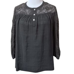 COLDWATER CREEK Peasant Blouse Top S Rustic Crochet Lace Country Prairie Western